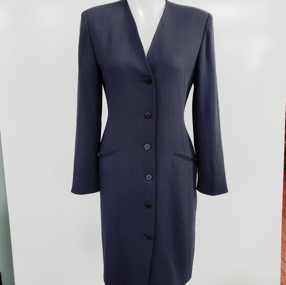 SAKS JANDEL Vintage Coat Dress Size 8 Slate Blue